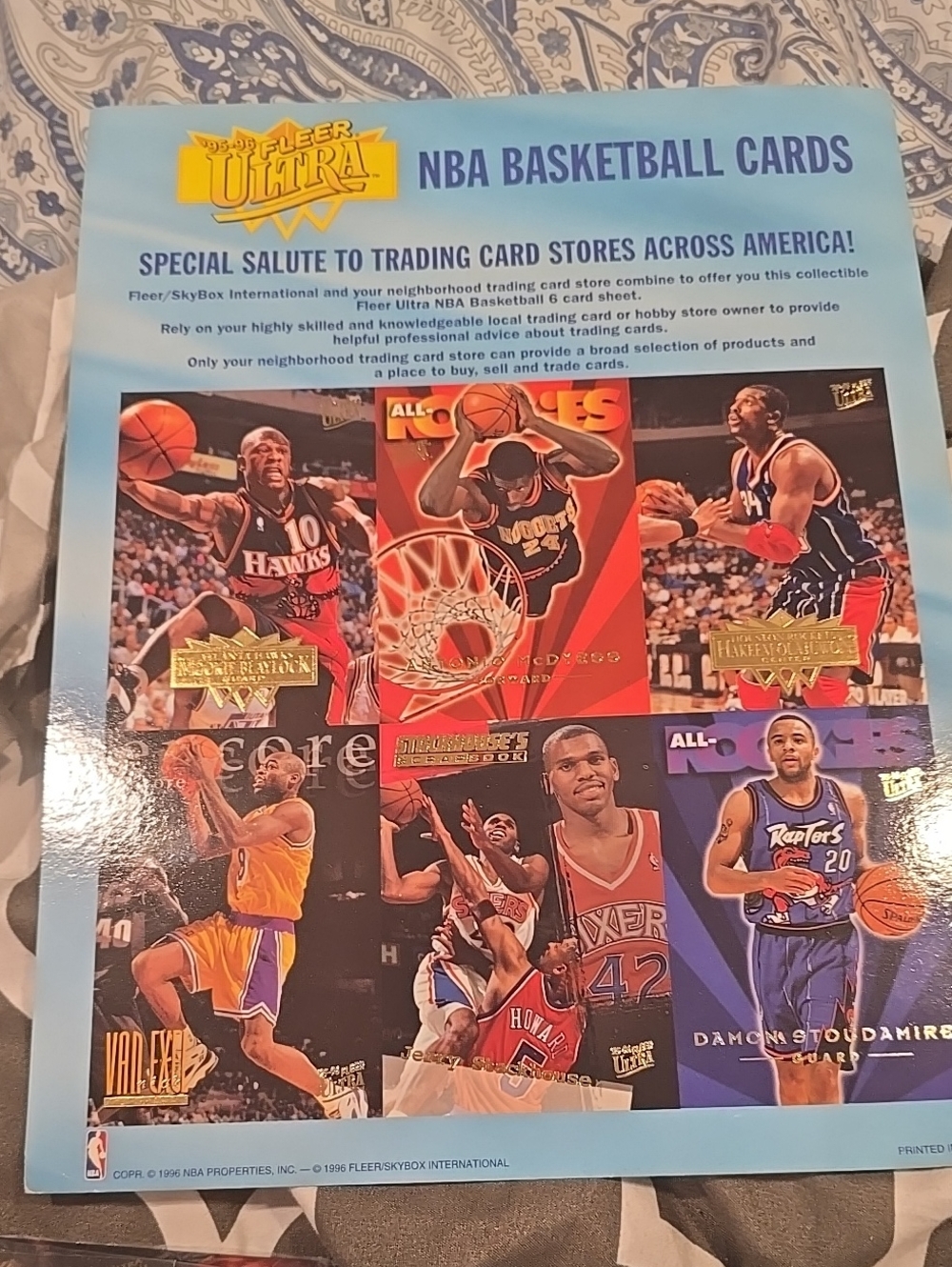 Fleer 95-96 NBA Basketball Trading Card Uncut Promo Sheet Stackhouse McDyess